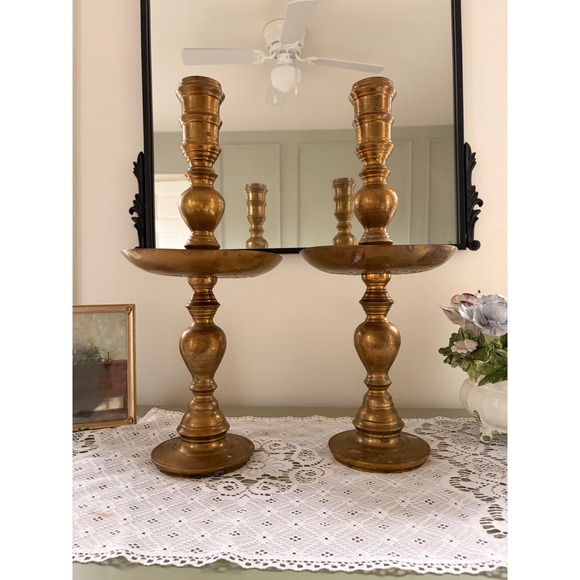 Other - Pair of Vintage Brass Floor Candlesticks | Tall Ornate Candle Holders